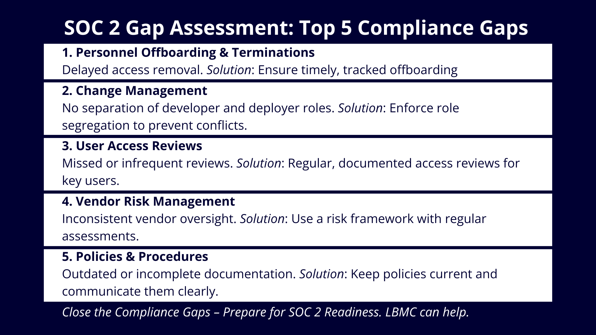 SOC 2 Gap Assessment Findings: Five Common Compliance Gaps